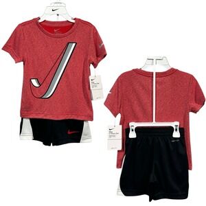 Nike Toddler Boys Dri-FIT T-Shirt & Shorts Outfit Set 3T Red Black Athletic